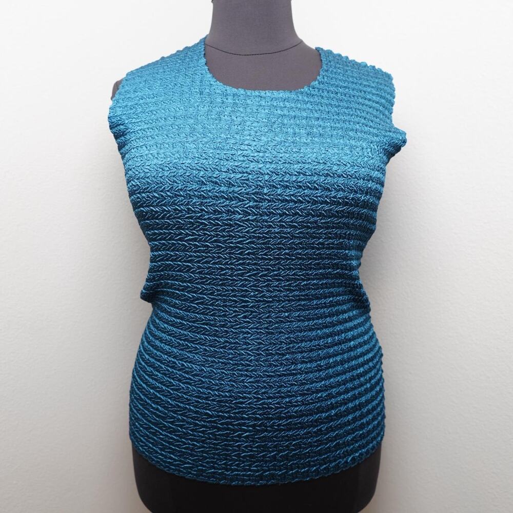 Dressbarn Crinkle Textured Tank Top Blue 18 20